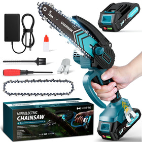 HOPTO mini chainsaw 6-inch blue for easy one-handed pruning