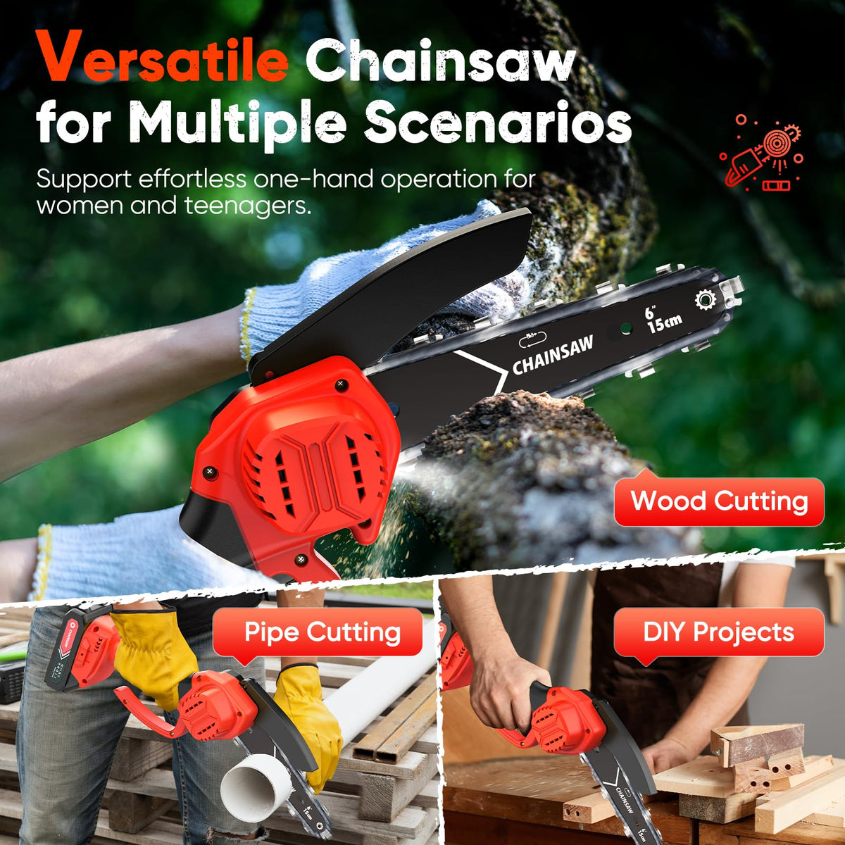 HOPTO mini chainsaw with 2-battery setup ready for yard cleanup.