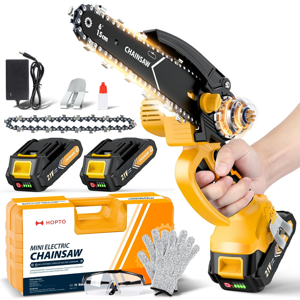 HOPTO Mini Chainsaw 6-inch in action, delivering smooth pruning for small branches.