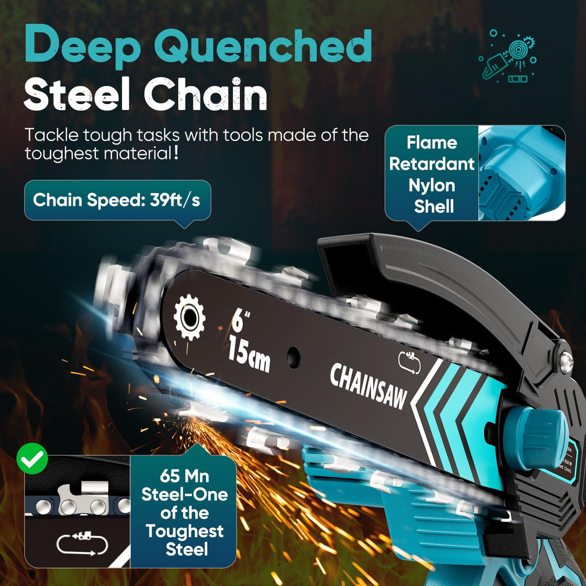 HOPTO Mini Chainsaw safety guard and grip improve control during yard tasks.