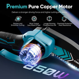 HOPTO Mini Chainsaw motor action delivering smooth cuts for clean results.