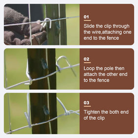 Hoqqf T-Post Clips packaging with 300-unit set, ideal for efficient fence builds