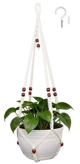HOREAKHJ 35-inch macrame plant hanger in ivory supports up to 15-inch pots.
