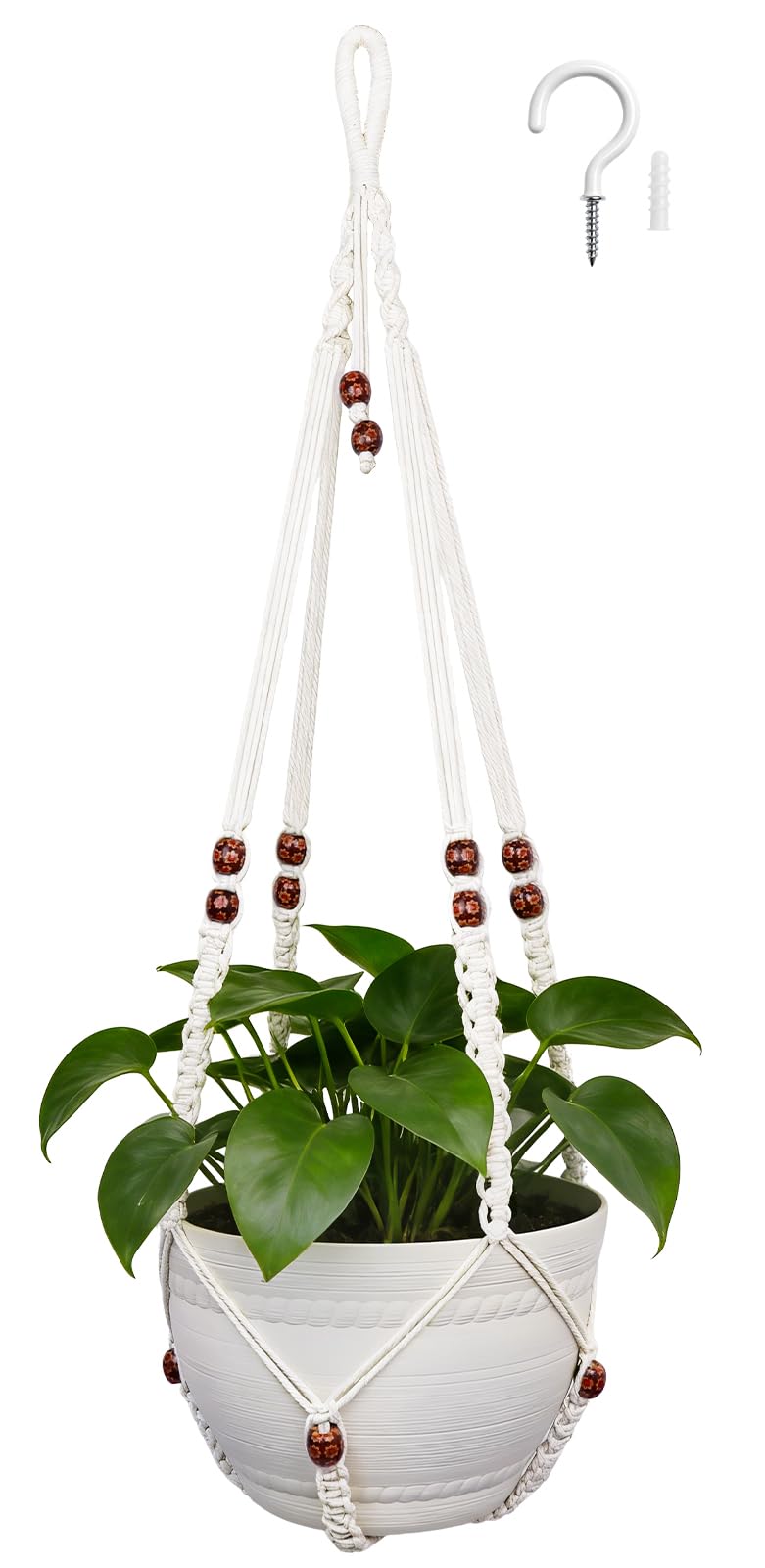HOREAKHJ 35-inch macrame plant hanger in ivory supports up to 15-inch pots.