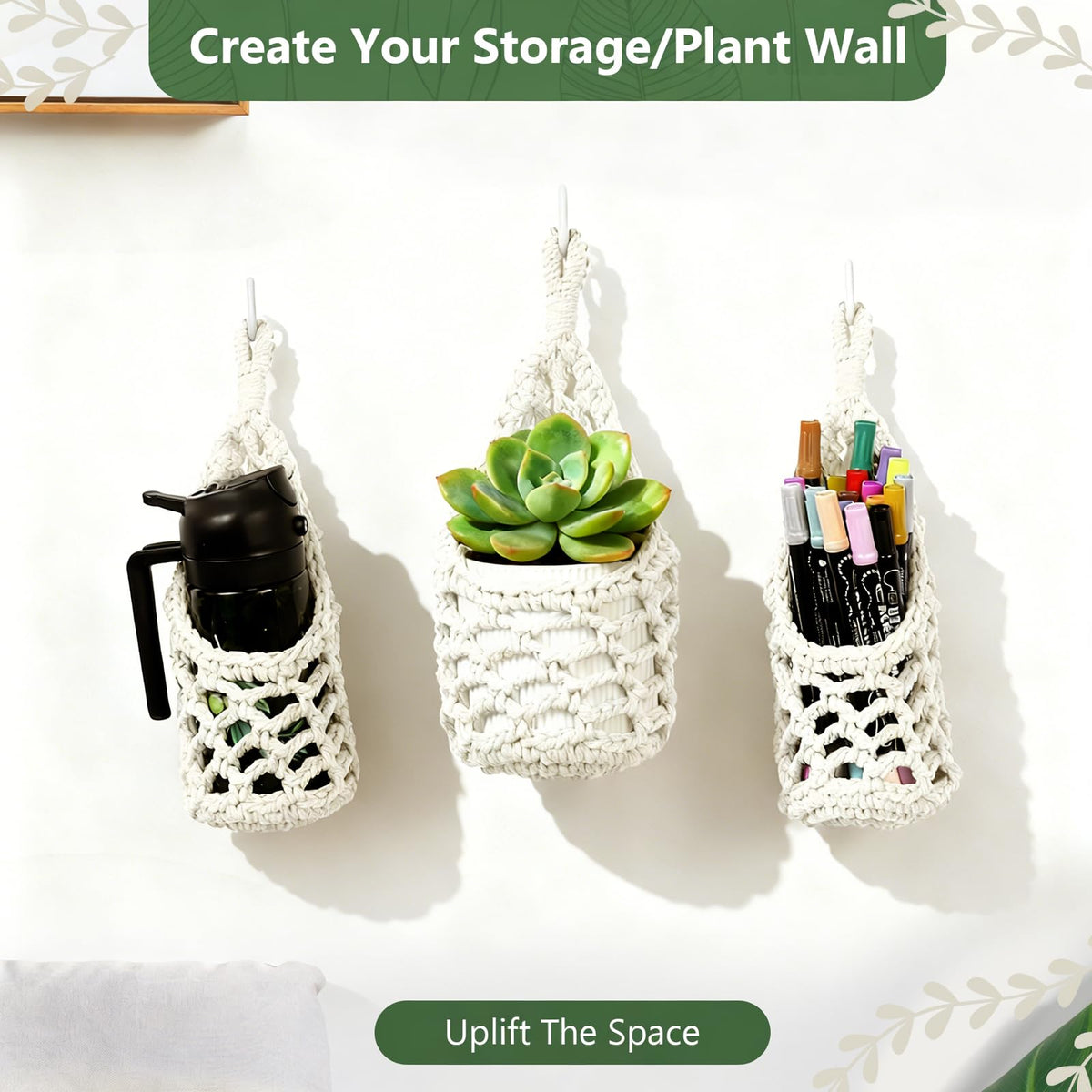 Boho macrame wall planter by HOREAKHJ in ivory for decor