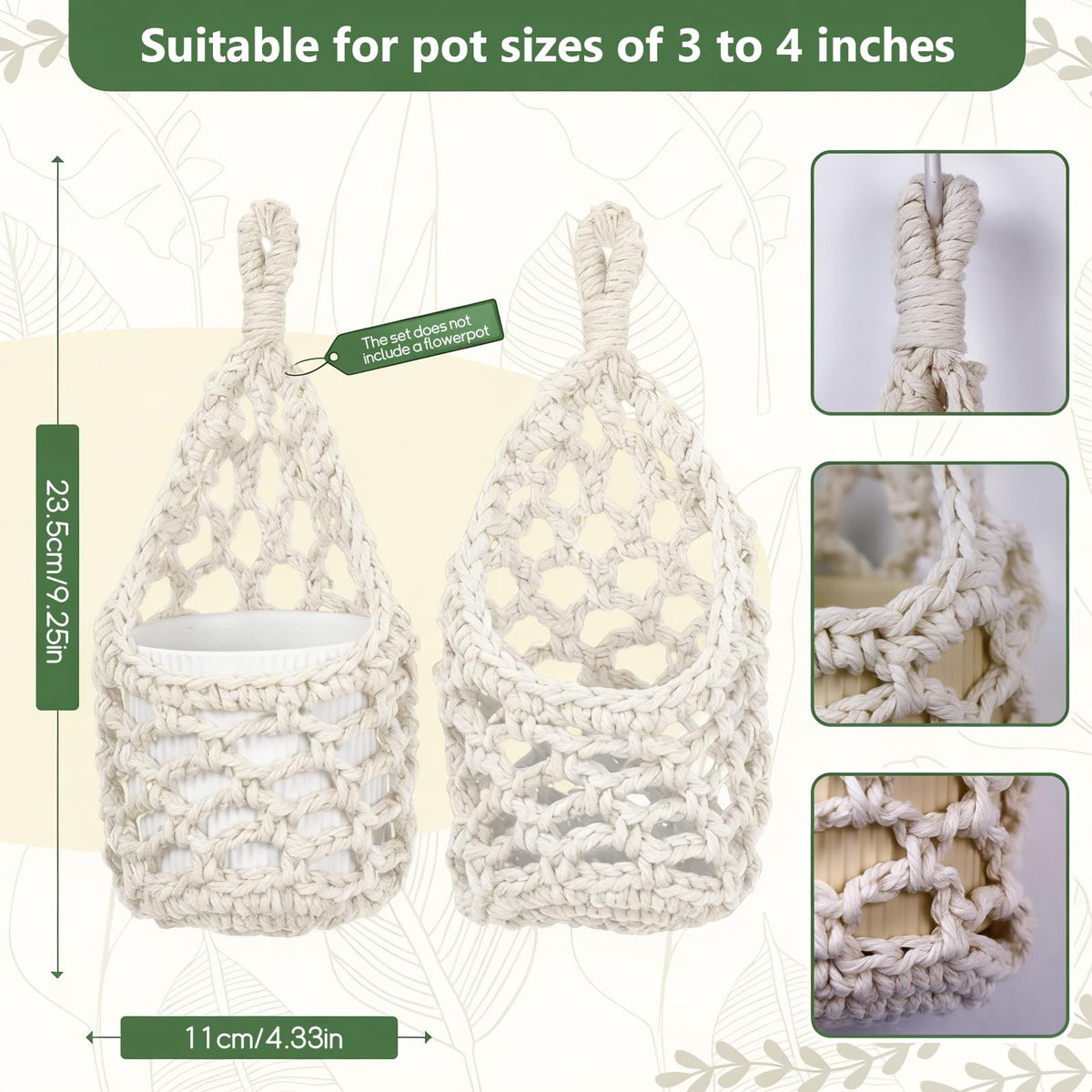 HOREAKHJ hanging planter basket in ivory in an indoor setting