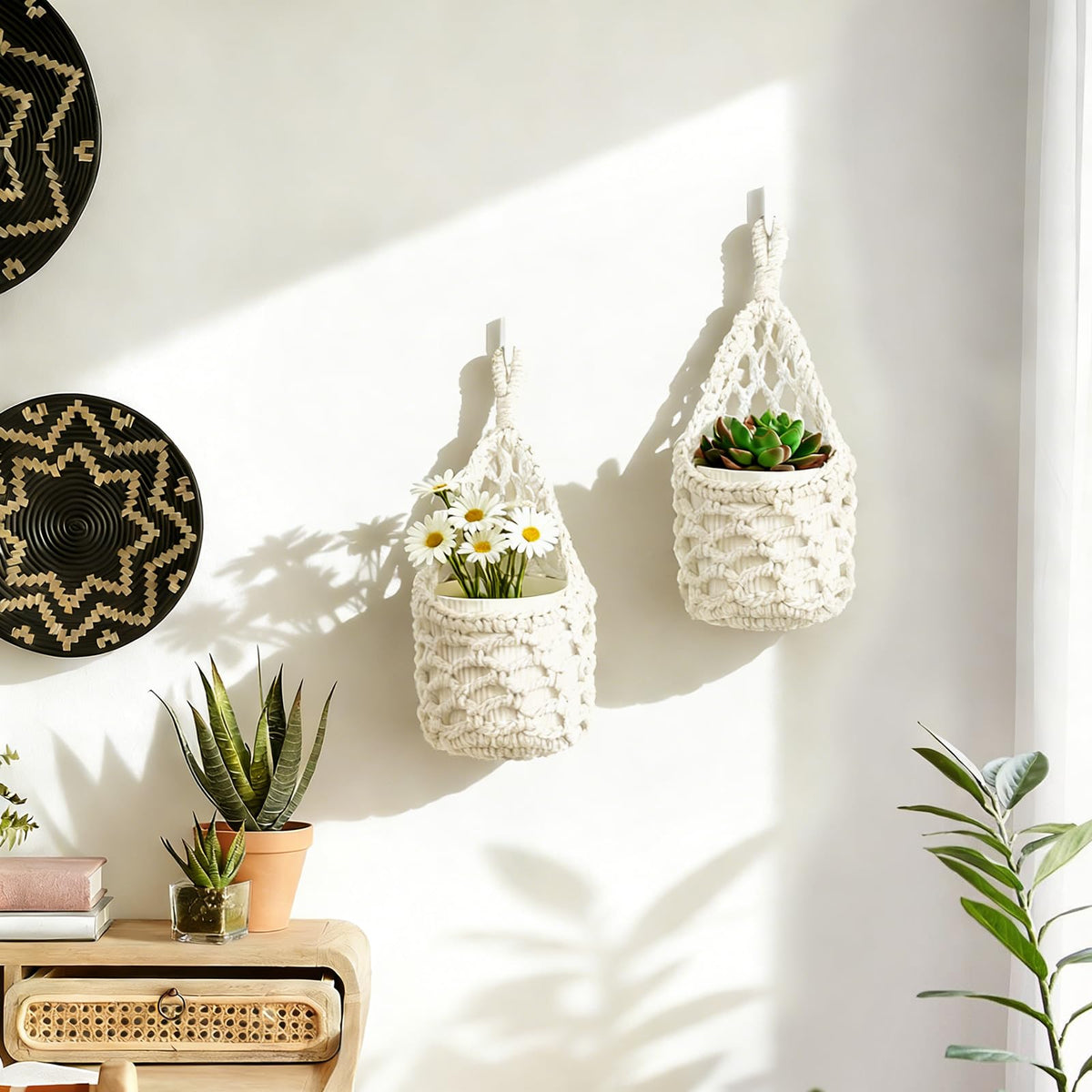 Ivory macrame plant holder wall display by HOREAKHJ