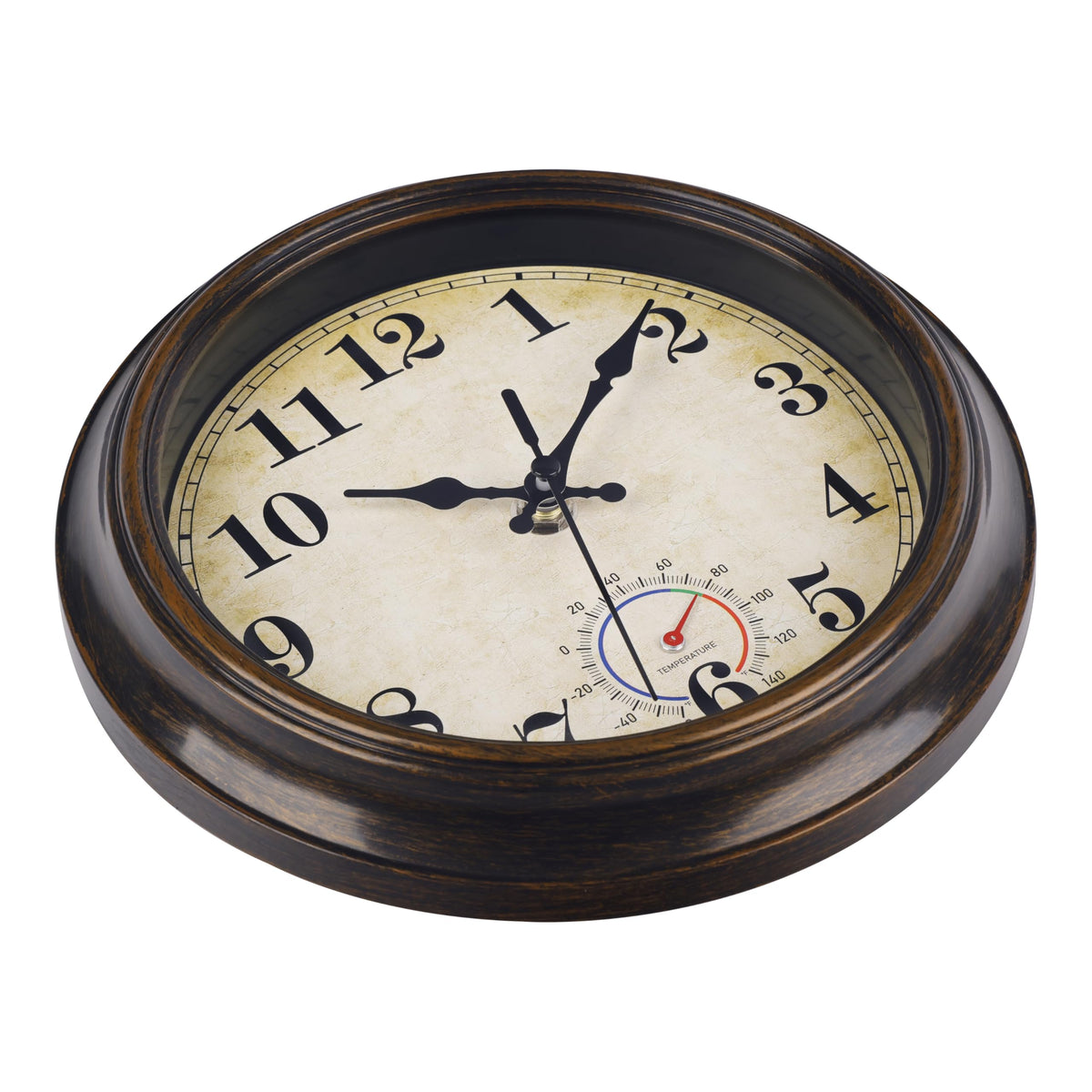 Horizent bronze clock hanging image conveying timeless decor for kitchens and bathrooms.