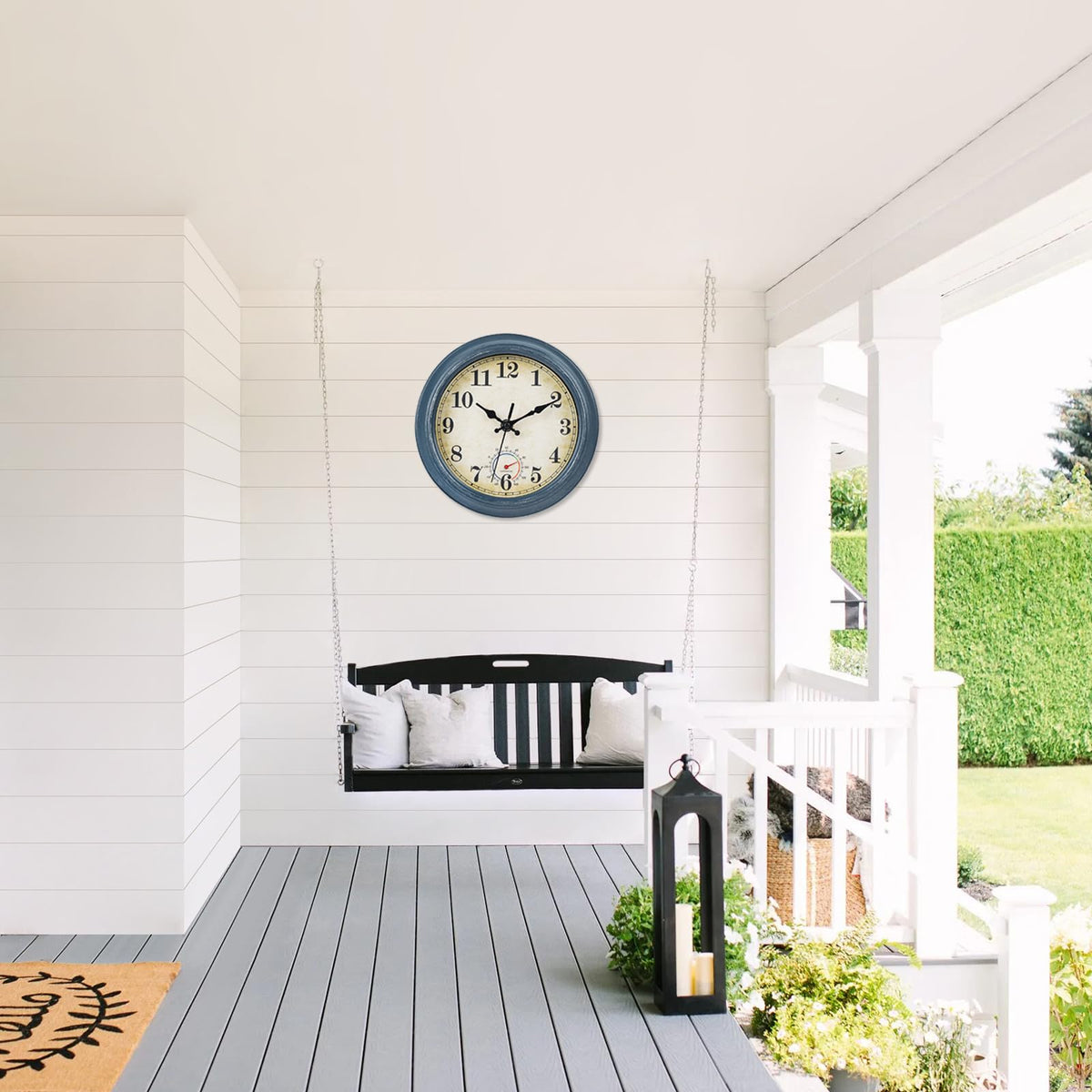 Horizent outdoor clock blue coastal back demonstrates durable waterproof construction