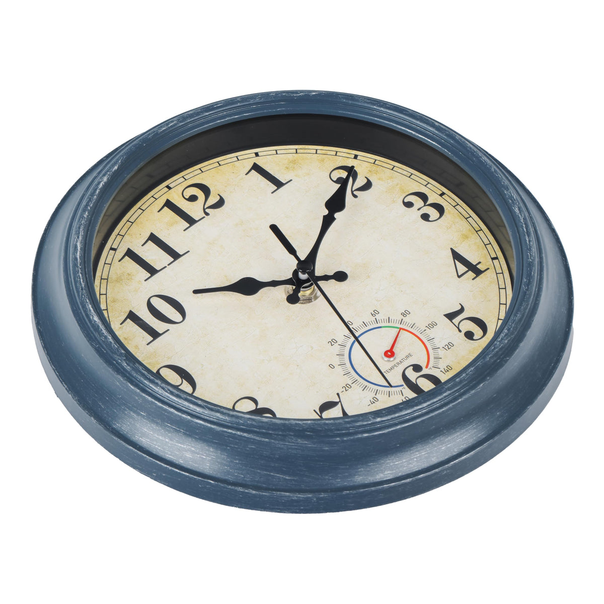 Horizent blue coastal thermometer clock designed for garden and spa spaces