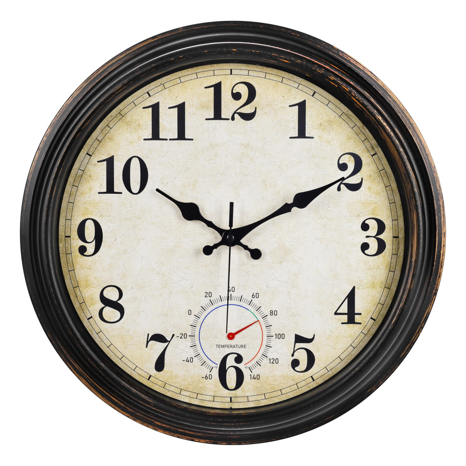 Horizent outdoor clock front view with 16-inch dial for stylish timekeeping.