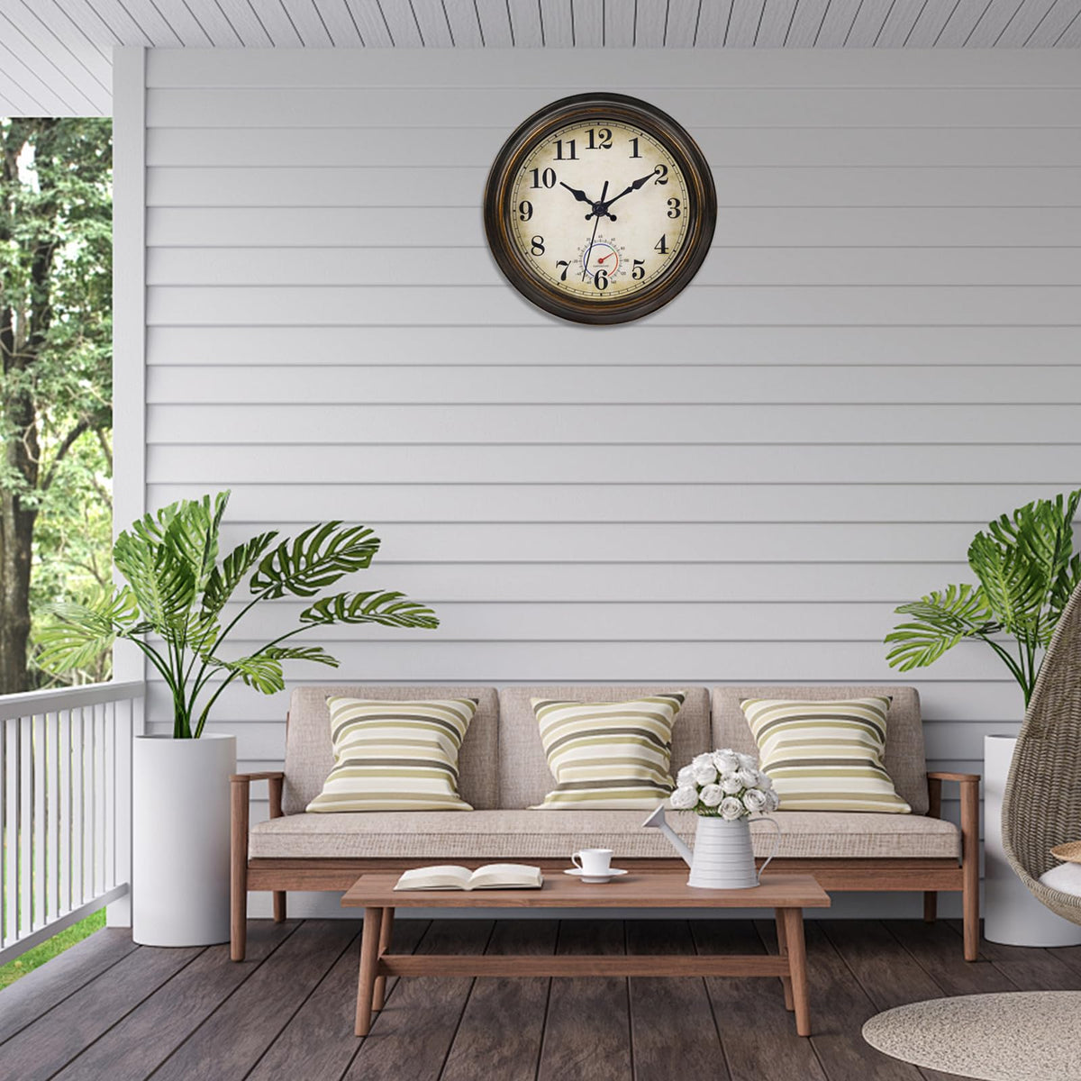 Horizent bronze outdoor clock suited for patio and pool areas with rustic charm.