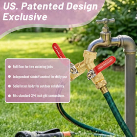 Brass body of Horiznext GHT 3-4 splitter shown for durability outdoors