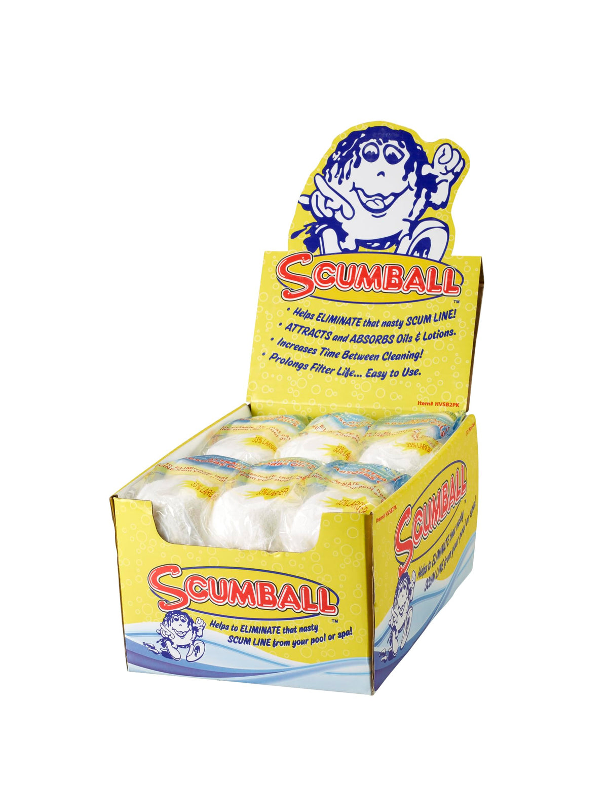 Horizon Scumball oil absorption keeps water clearer in pools and spas.