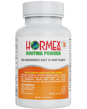 Hormex Rooting Powder #3 bottle closeup shows product focus for root development.
