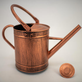 HORTICAN copper finish watering can with removable spout for precise pours.