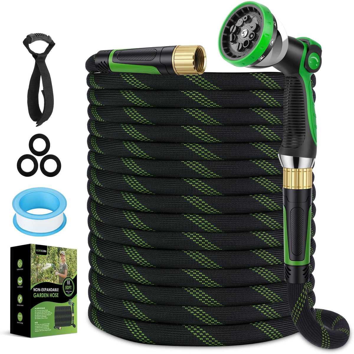 HORTICORA 50 ft length suits gardens, driveways, and pet care tasks.