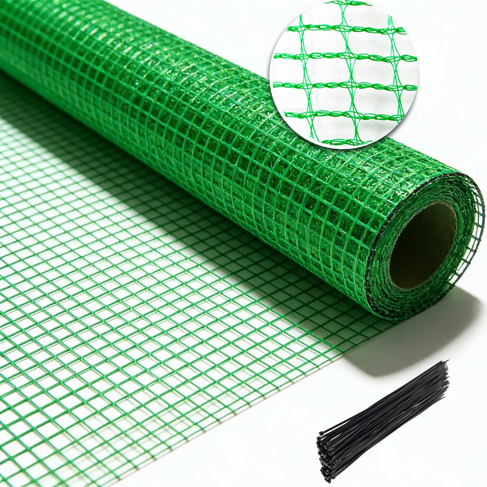 HORTIFAN garden fence 4x100 setup shows expansive yard coverage for quick temporary protection