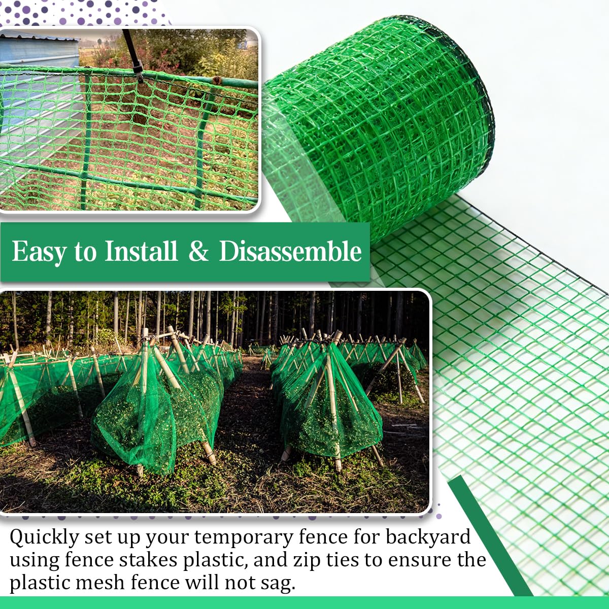 HORTIFAN garden fence installation-on-posts-trees shows flexible setup on various surfaces