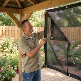 Patio use: Hortifan shade cloth creates cooler outdoor seating