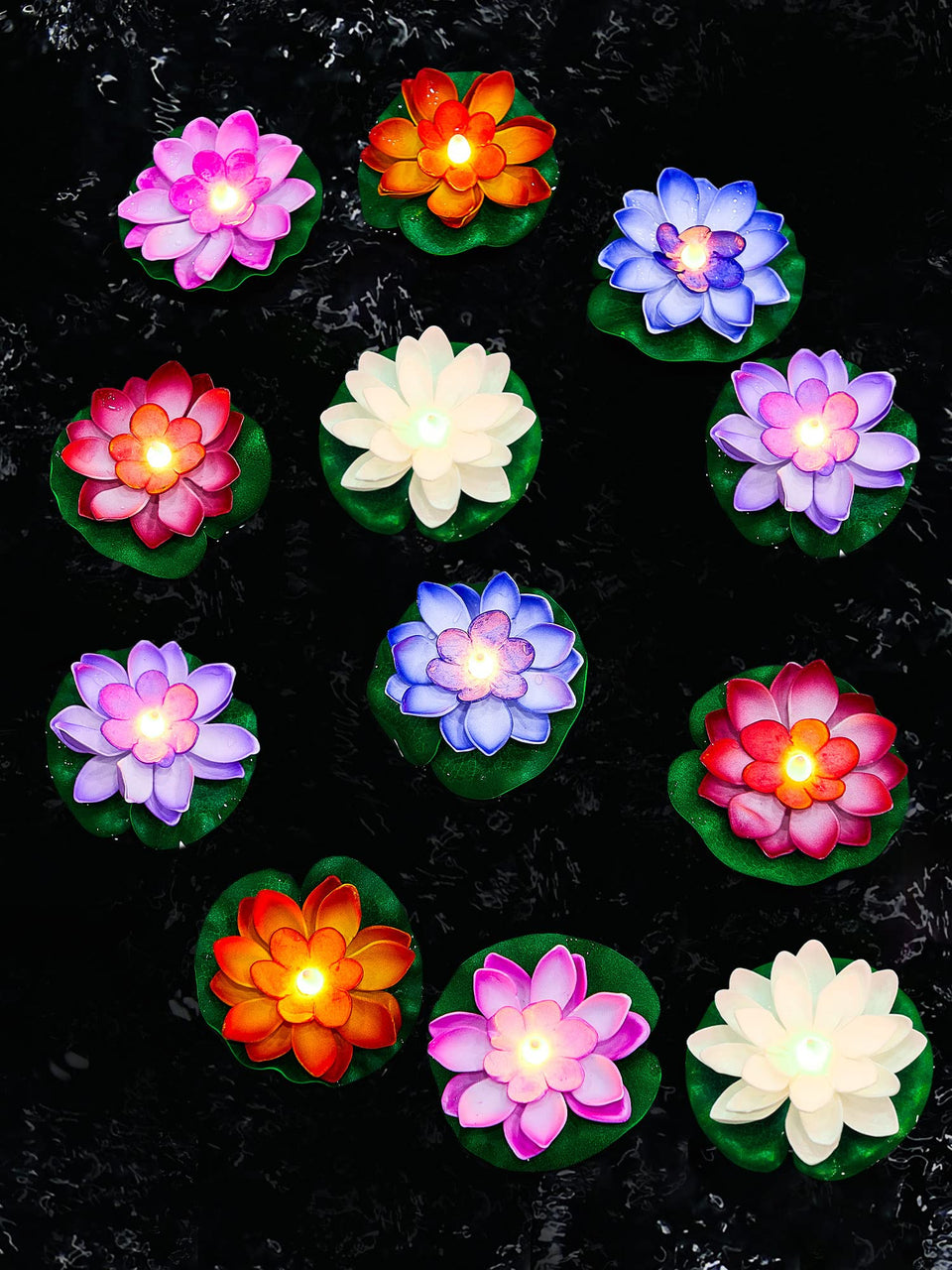 Hortsun floating lotus lights illuminate ponds with vibrant multicolor glow.