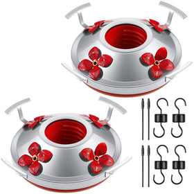 Hortsun bottom base with red flowers, perches and four ports for multiple hummingbirds