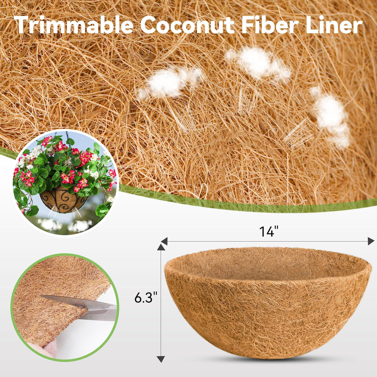 Liner installed in hanging basket helps keep soil contained and tidy.