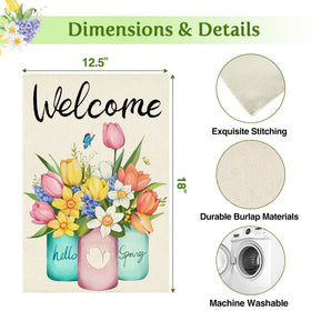 HOSCAPE Welcome Spring flag 12x18 size fits standard stands.