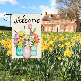 HOSCAPE Welcome Spring flag easy install with a 2-inch sleeve.