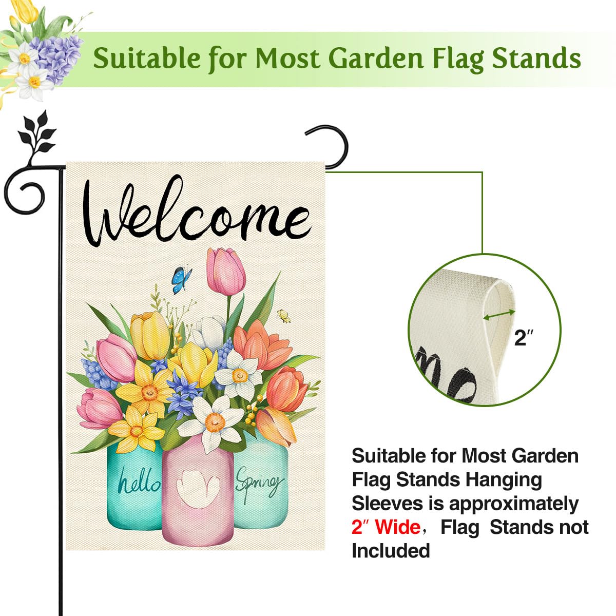 HOSCAPE Welcome Spring flag outdoor decor for porch or yard.