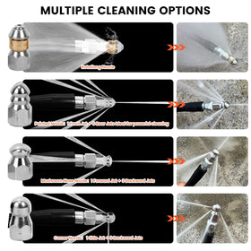 HOSEING pointed sewer jetter nozzle concentrates flow to clear blockages