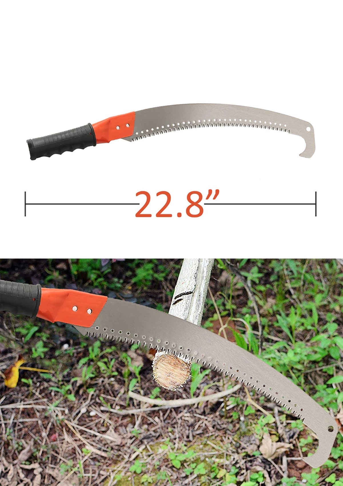 HOSKO pole saw in action pruning a branch from ground.