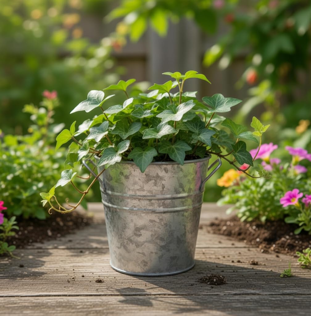 Hosley farmhouse galvanized metal planters add vintage charm.