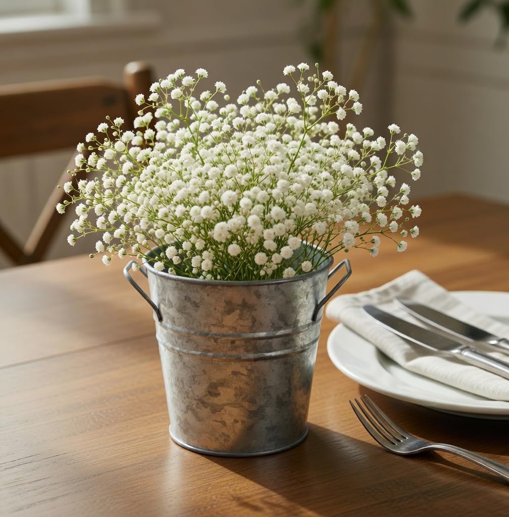 Hosley galvanized planters outdoors on a patio with herbs.