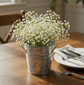 Hosley galvanized planters outdoors on a patio with herbs.