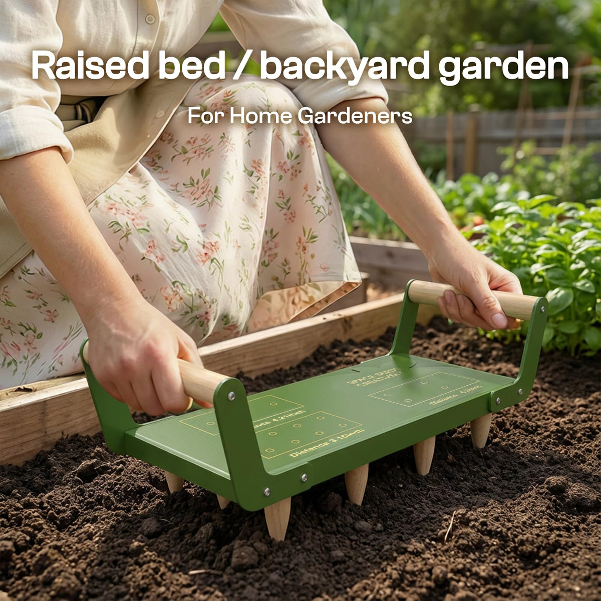 HOSUKU Seed Spacer Tool showing interchangeable pegs for customizable layouts.