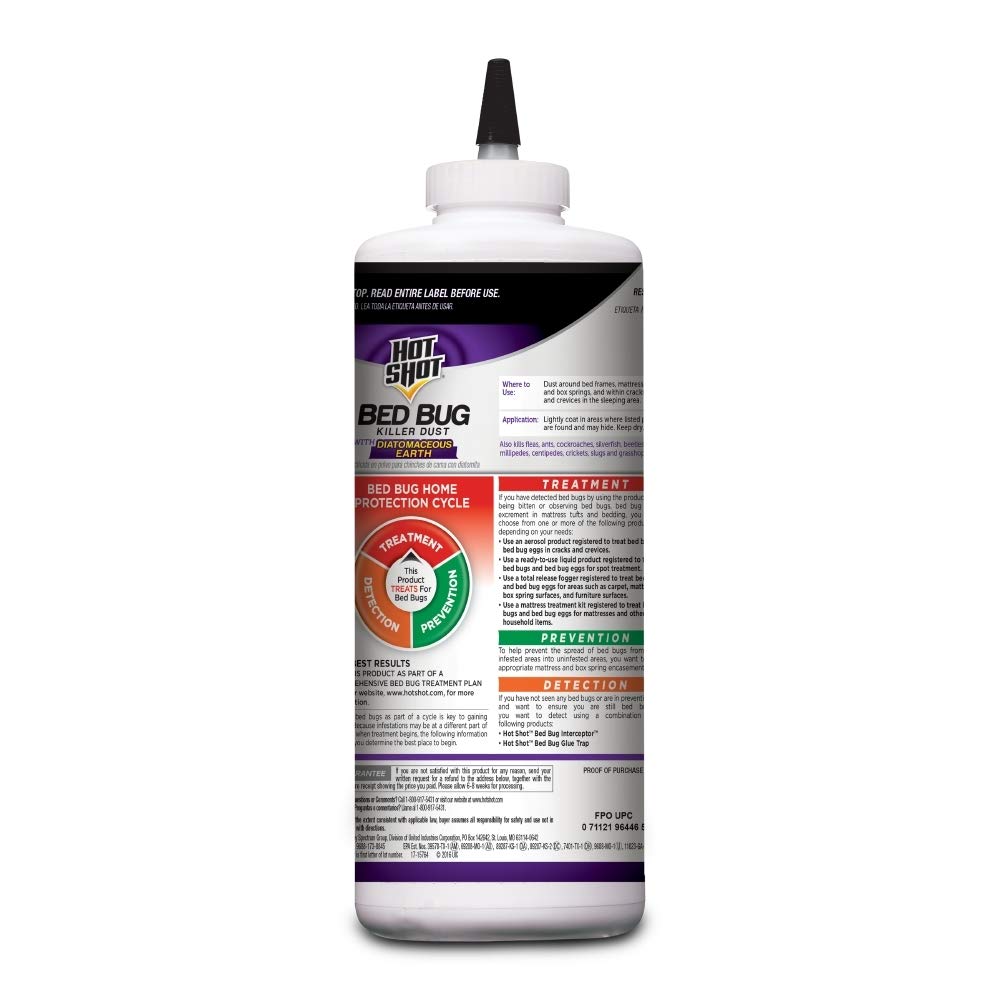 Hot Shot Bed Bug Killer Dust applied around bed frame area for contact kill.
