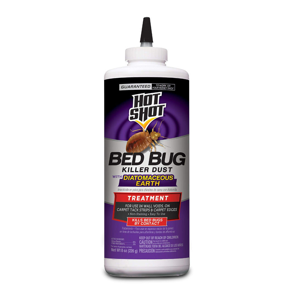 Hot Shot Bed Bug Killer Dust bottle pour for quick, mess-free application.