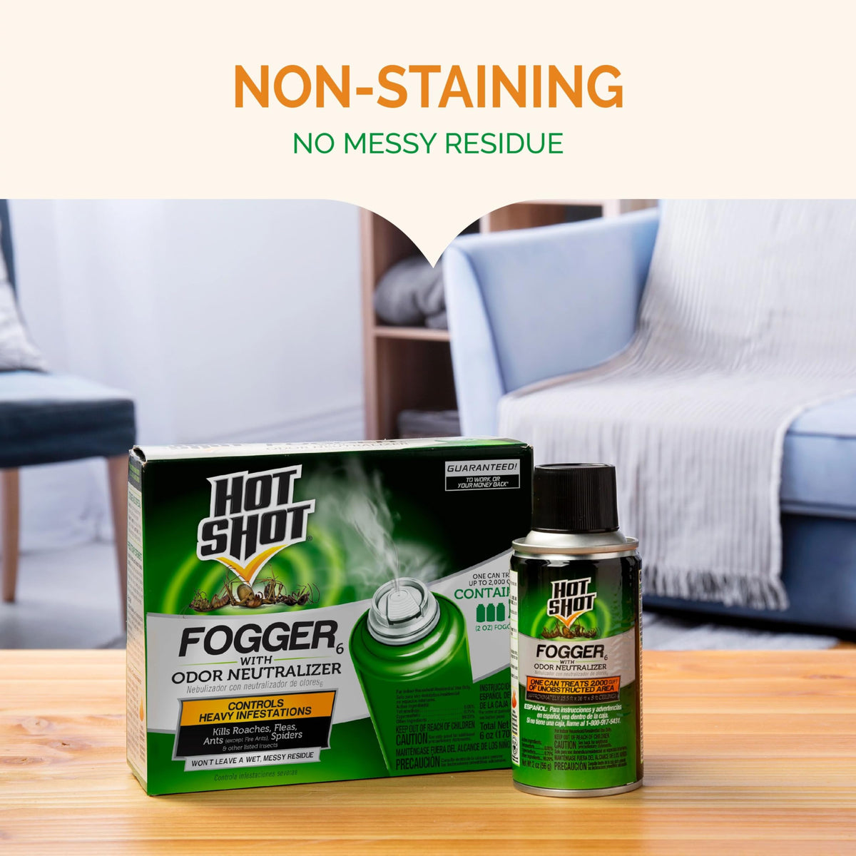 Hot Shot fogger disperses into cracks and carpets for deeper reach.