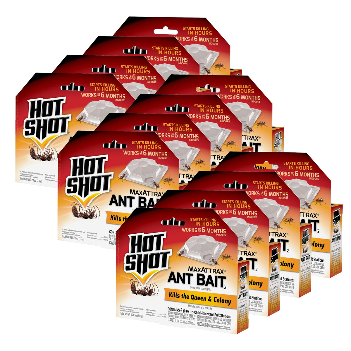 Hot Shot MaxAttrax bait stations along an ant trail attract nearby ants.