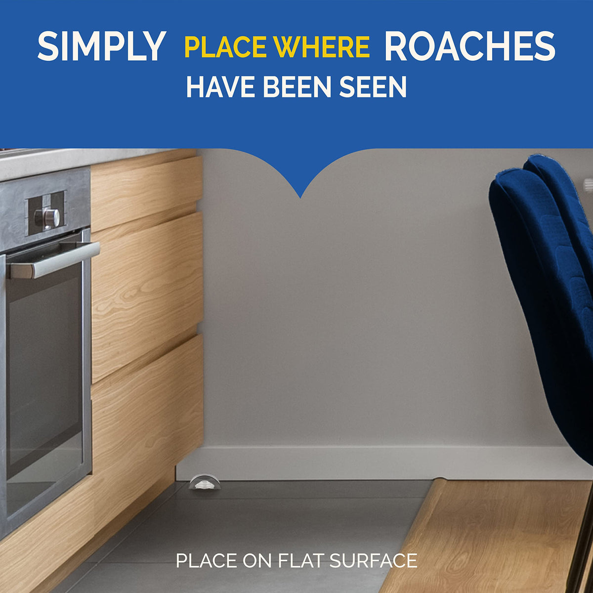 Kitchen corner placement of Hot Shot Ultra Liquid Roach Bait; targets roach activity.