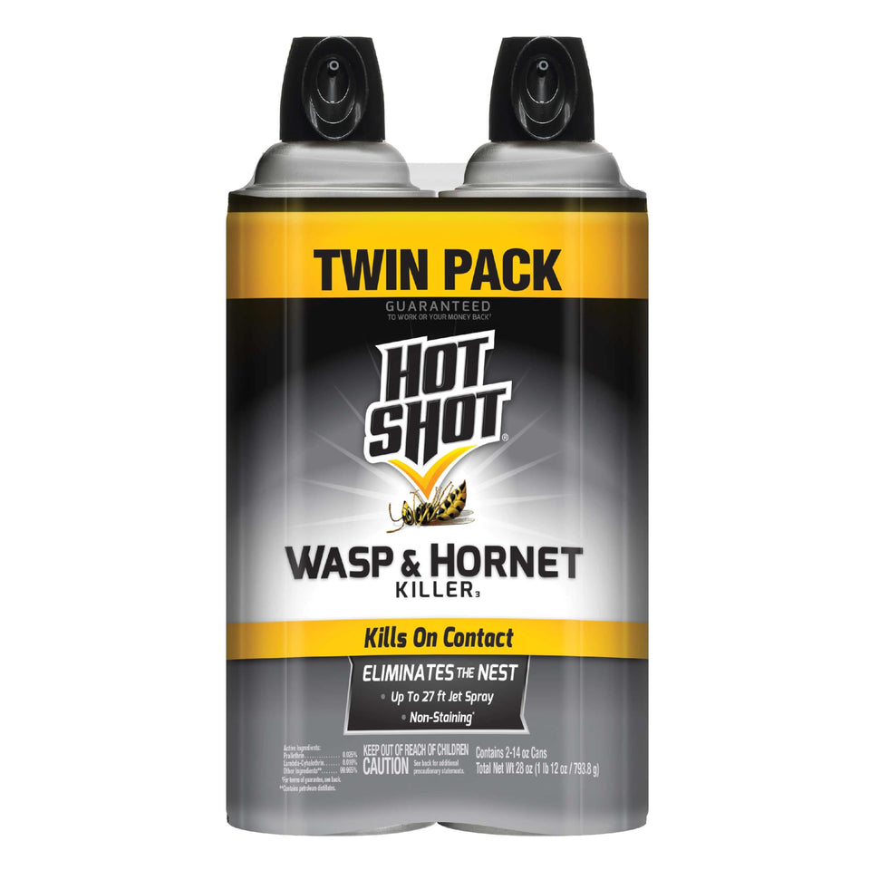 Hot Shot Wasp & Hornet Killer aerosol can for fast outdoor pest control.