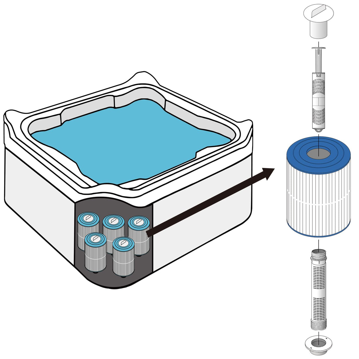 Hot Spring Spas filter stick closeup reveals mineral details and gray design