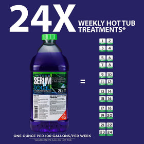 Hot Tub Serum in use, pouring into the tub for weekly maintenance.