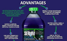 Hot Tub Serum label close-up showing dosing guideline and size.