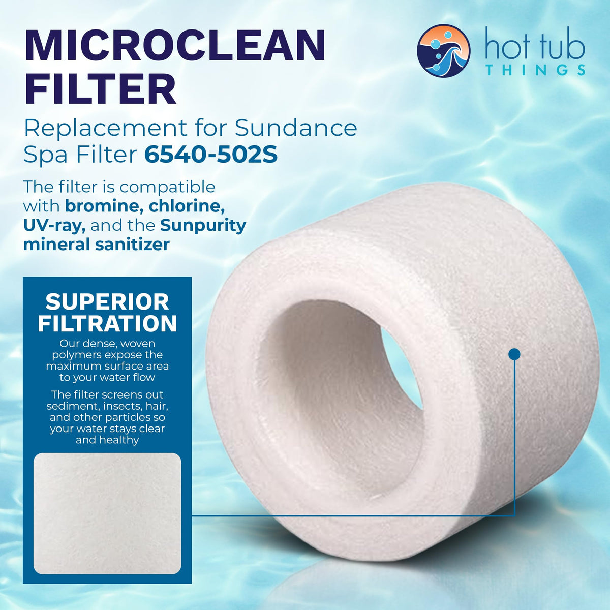 Hot Tub Things MicroClean media close-up shows fine filtration for oils and debris
