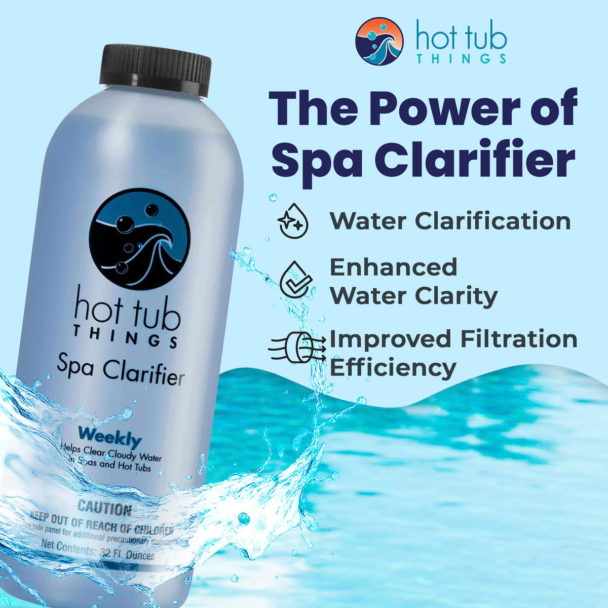 Hot Tub Things Spa Water Clarifier demonstrates fast acting treatment for clearer spa water