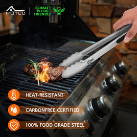 Hotec ergonomic-handle tongs offer comfortable grip during cooking.