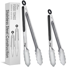 Hotec 9-inch stainless steel kitchen tongs for precise cooking control.