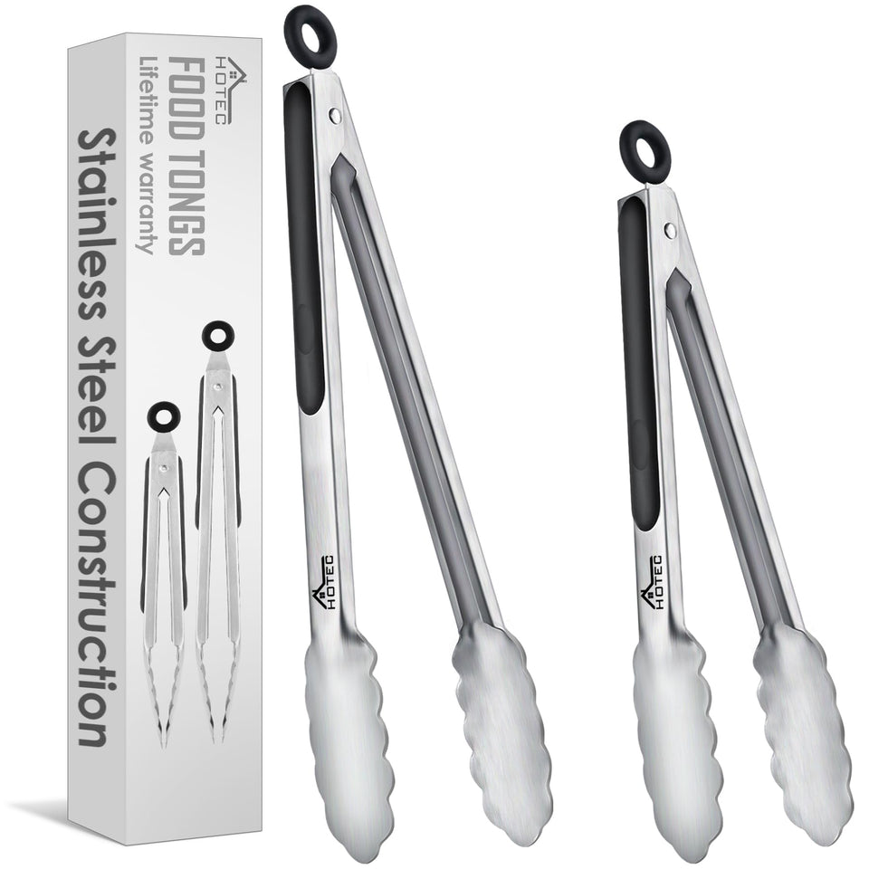 Hotec 9-inch stainless steel kitchen tongs for precise cooking control.